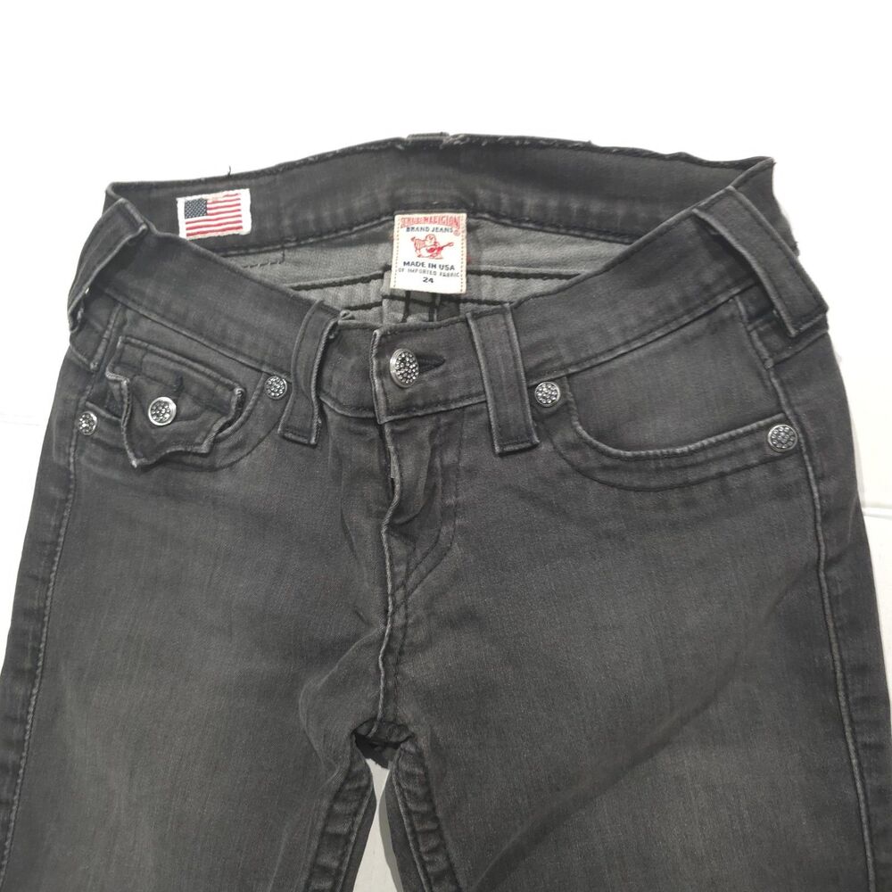 True Religion Womens Black Jeans Button Pockets Size 24 Made in USA Vintage Y2K!
